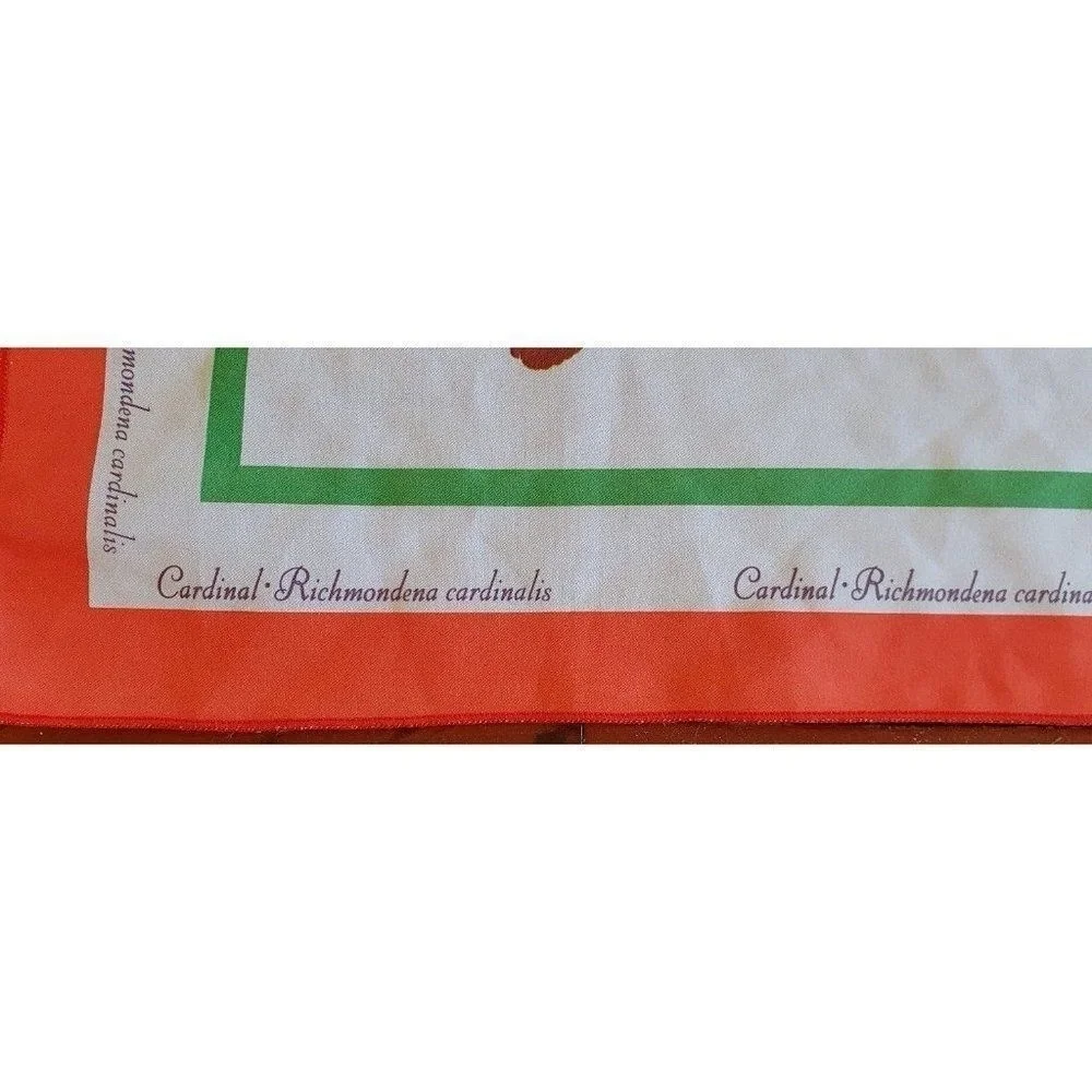 Vintage 1975 Cardinal Scarf Richmondena Cardinalis Wildlife Print Oblong Red Whi